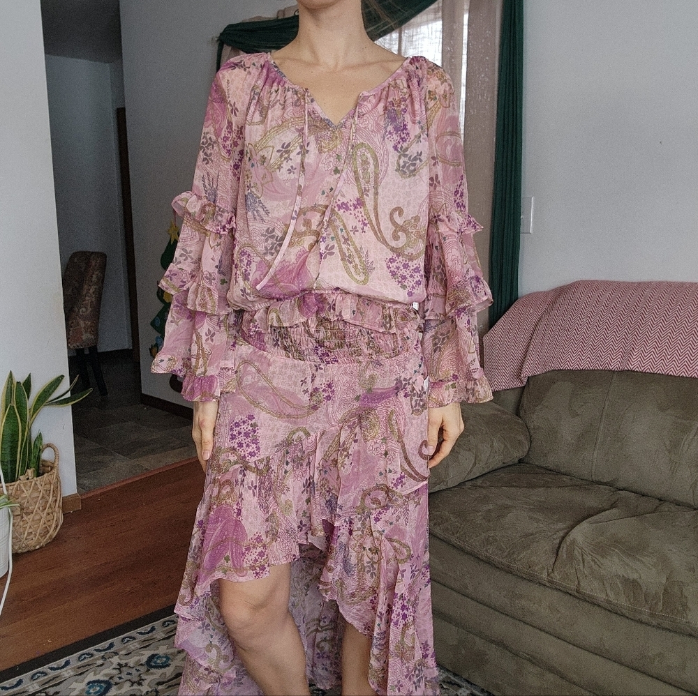 I.N.C. Floral Paisley Ruffle Detailed Maxi Skirt Set Size Large